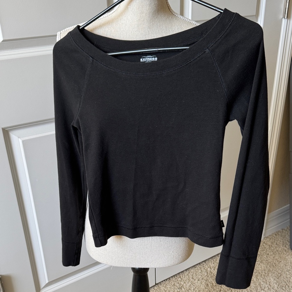 Express Women's Wide Neck Black Long Sleeve Tee